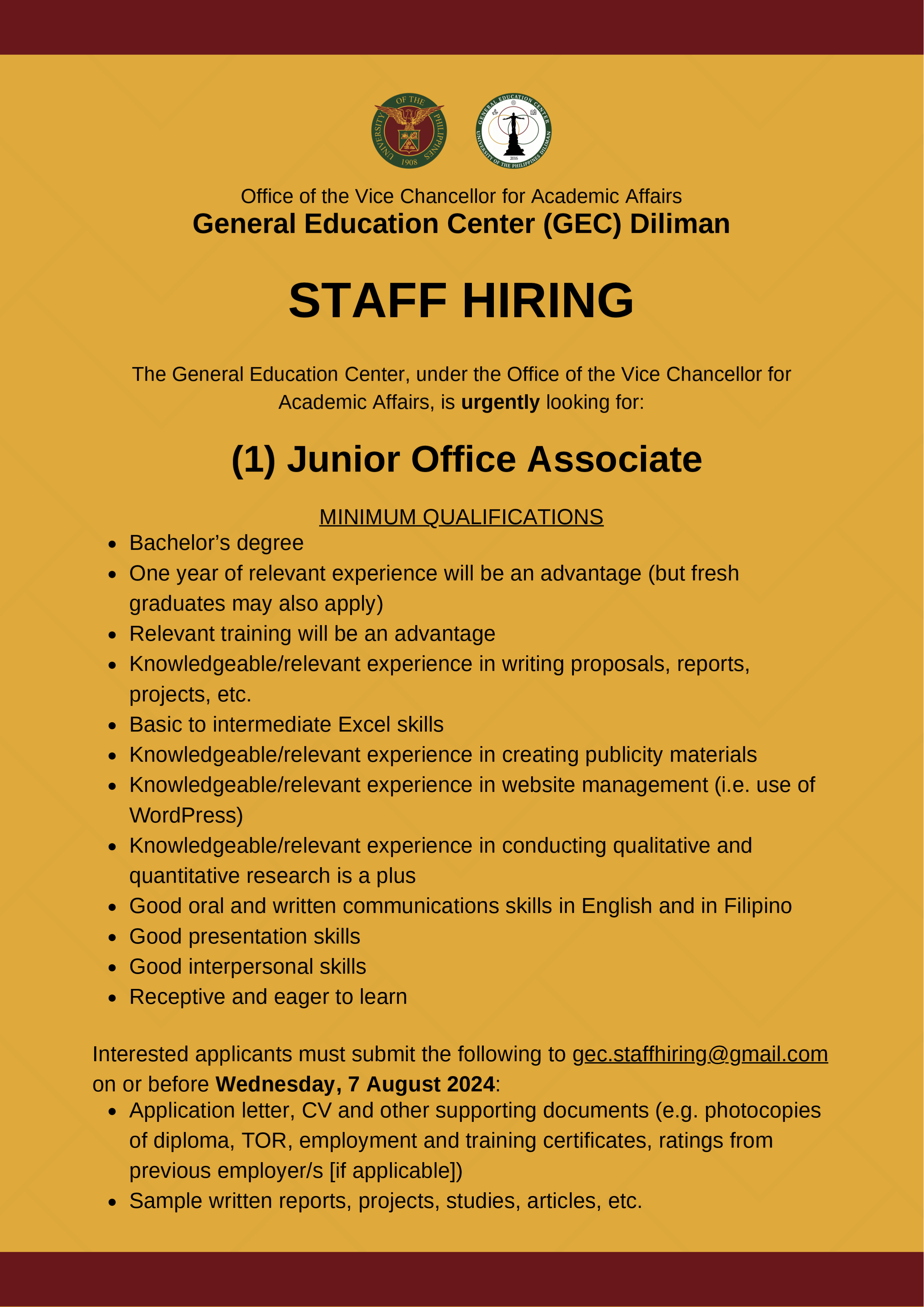 General Education Center-Diliman STAFF HIRING