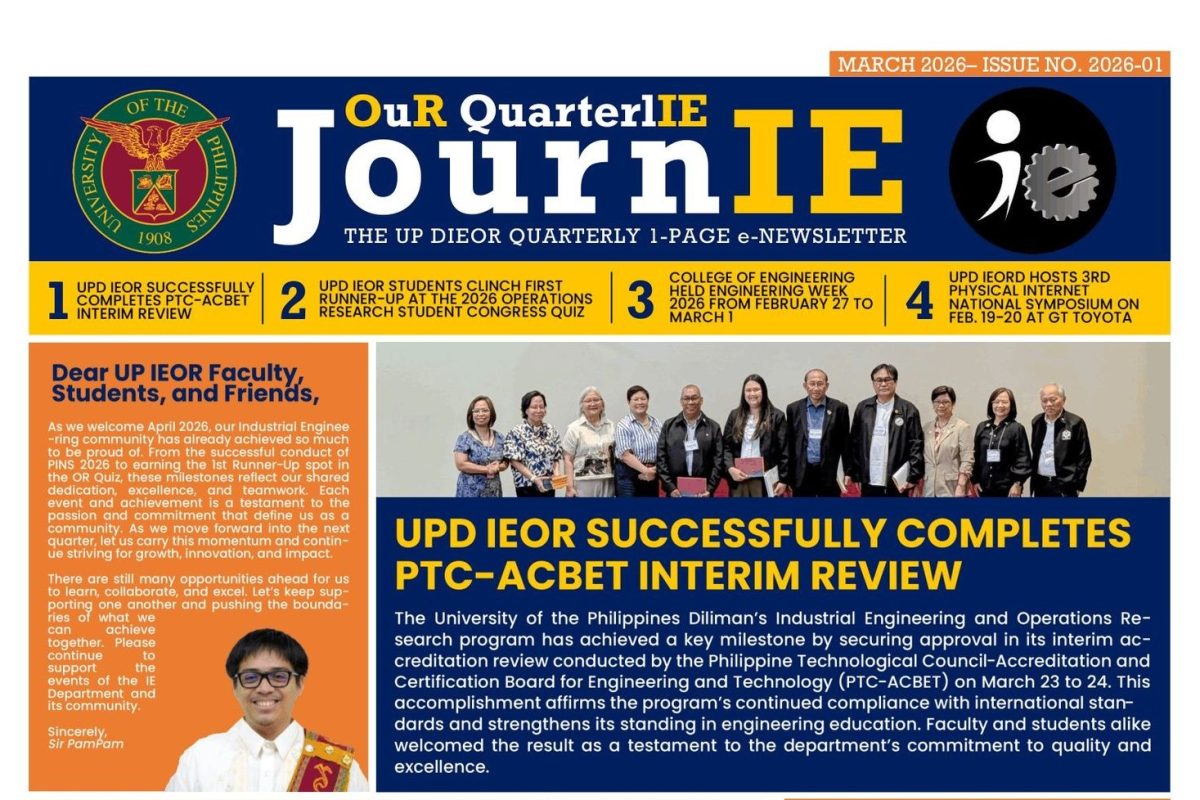 IE Department Quarterly Newsletter, JournIE for Quarter 1 of 2026