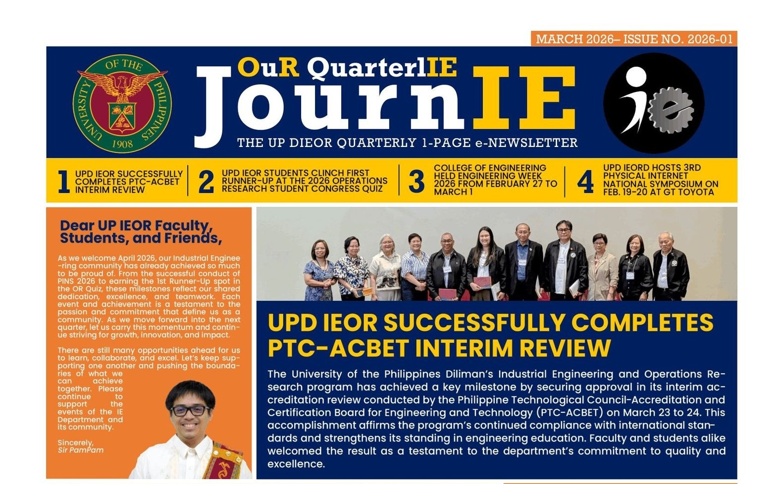 IE Department Quarterly Newsletter, JournIE for Quarter 1 of 2026