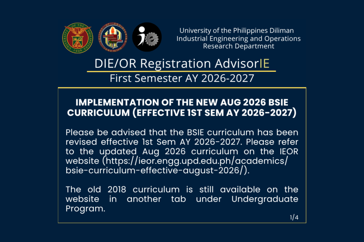 Implementation of the New Aug 2026 BSIE Curriculum (Effective 1st Sem AY 2026-2027)