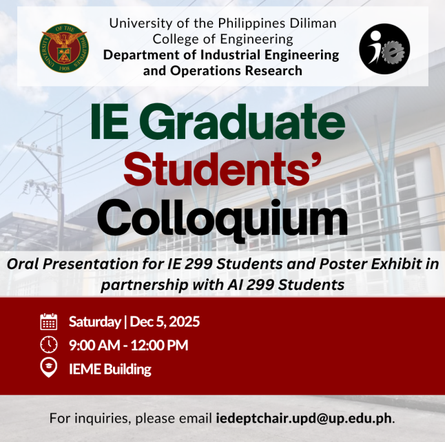 IE Graduate Students’ Colloquium: Oral Presentation for IE 299 Students,&hellip;